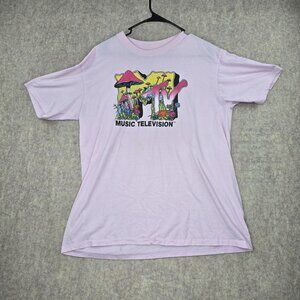 MTV Music Television Pink Graphic T-Shirt XL Cotton/Polyester Blend 2003 Viacom